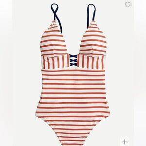 Jcrew V-neck crisscross one-piece in textured stripe, NWT, size 12